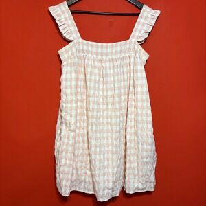 Storia Pink Gingham Dress‎ Ruffle Sleeves Summer Mini Dress Size L
